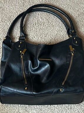 Classic Black Leather Tote Handbag Vintage